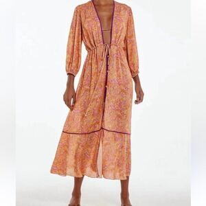 Vix Paula Hermanny Lia Long Swimwear Coverup Margritte Size Medium Tie Front